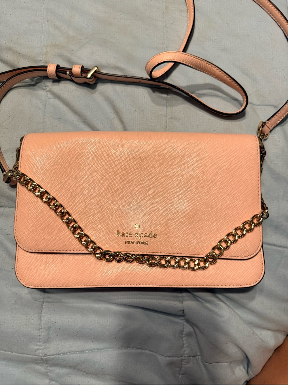 kate spade Pink Leather Flap Crossbody with Gold Chain